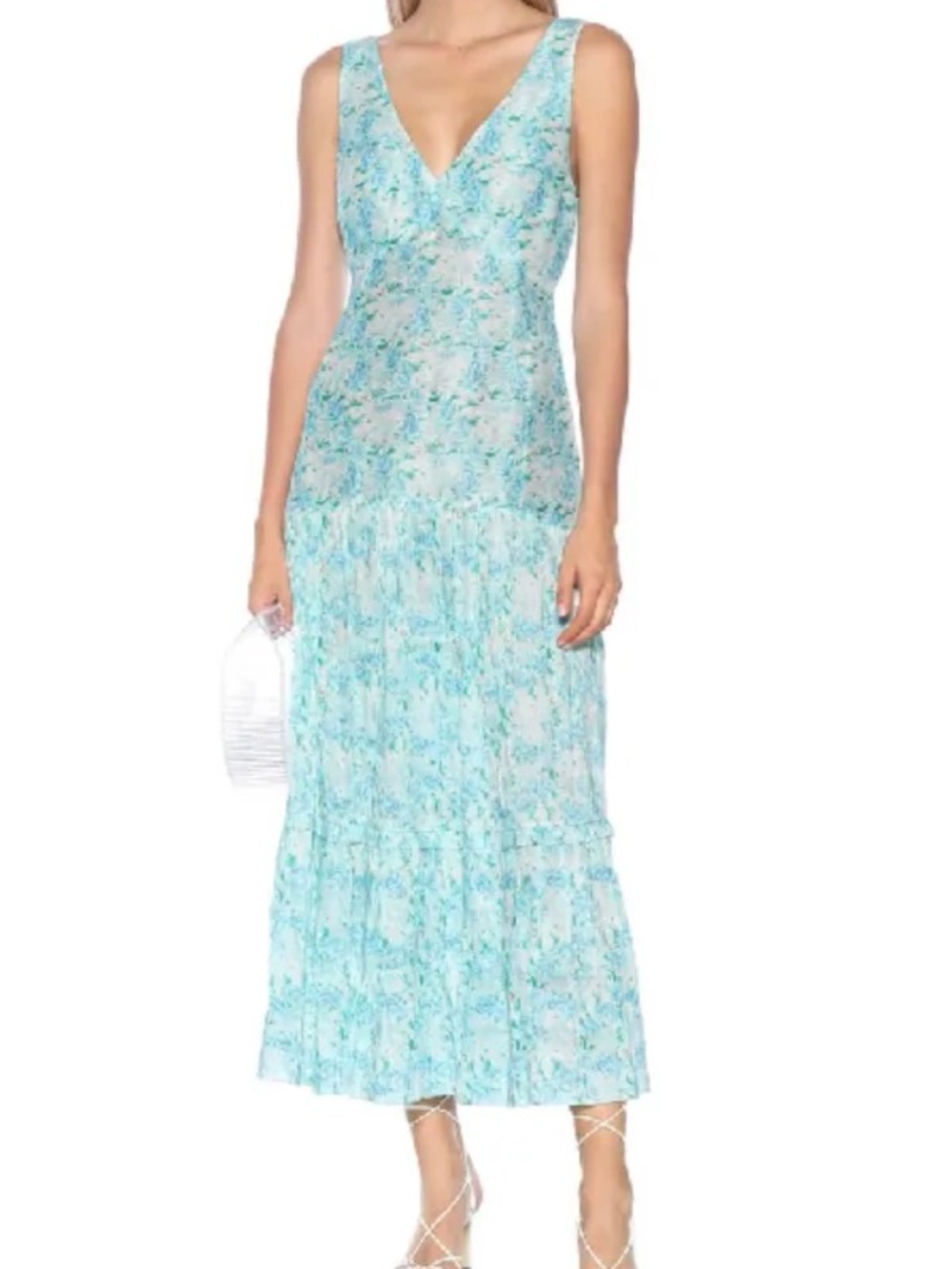 RIXO Carrie Floral Maxi Dress in blue size S